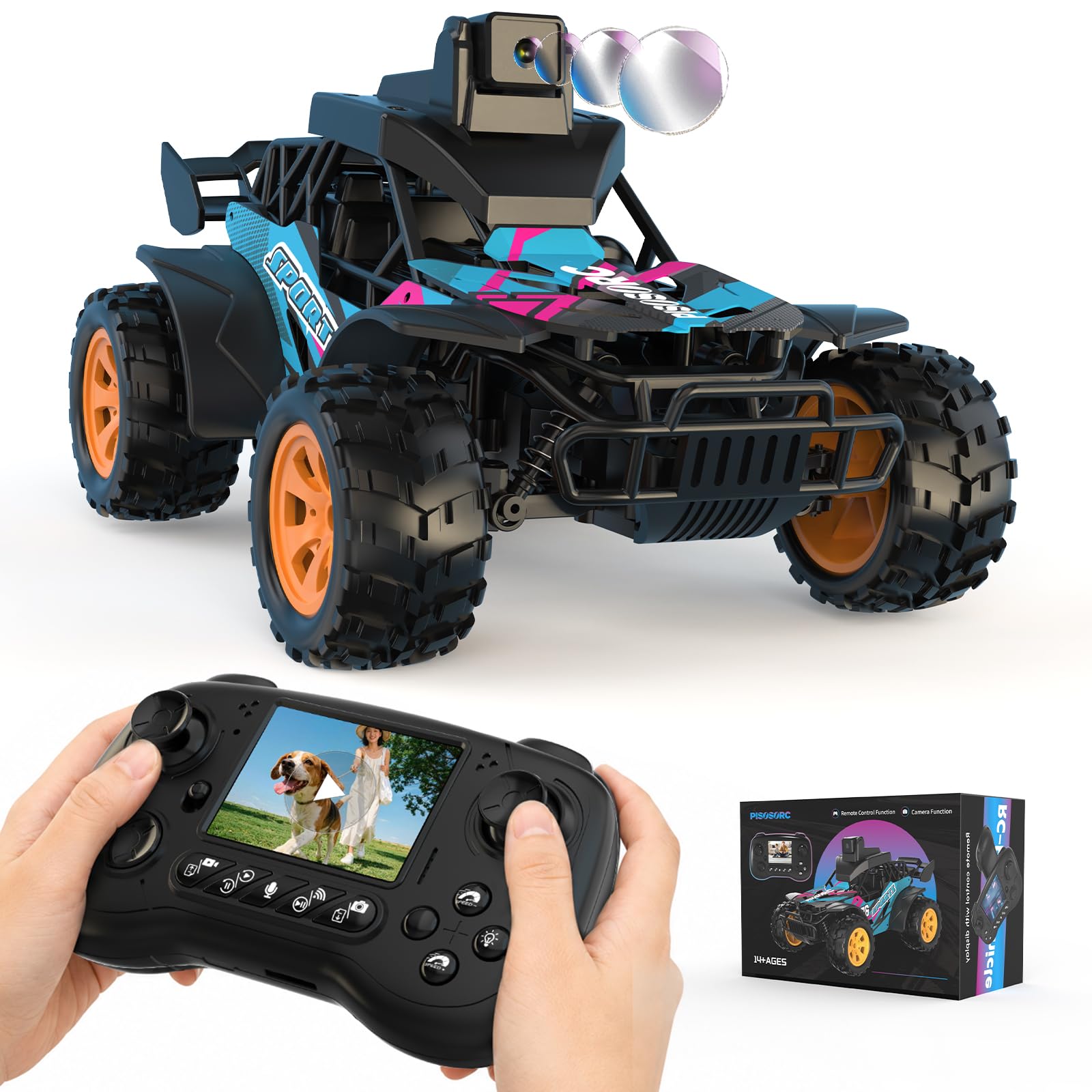 pisosorc Camion RC Con Telecamera | Auto Radiocomandata 2,4GHz, Schermo LCD 2,8", Telecamera Regolabile 45°, Due Modalità Di Velocità