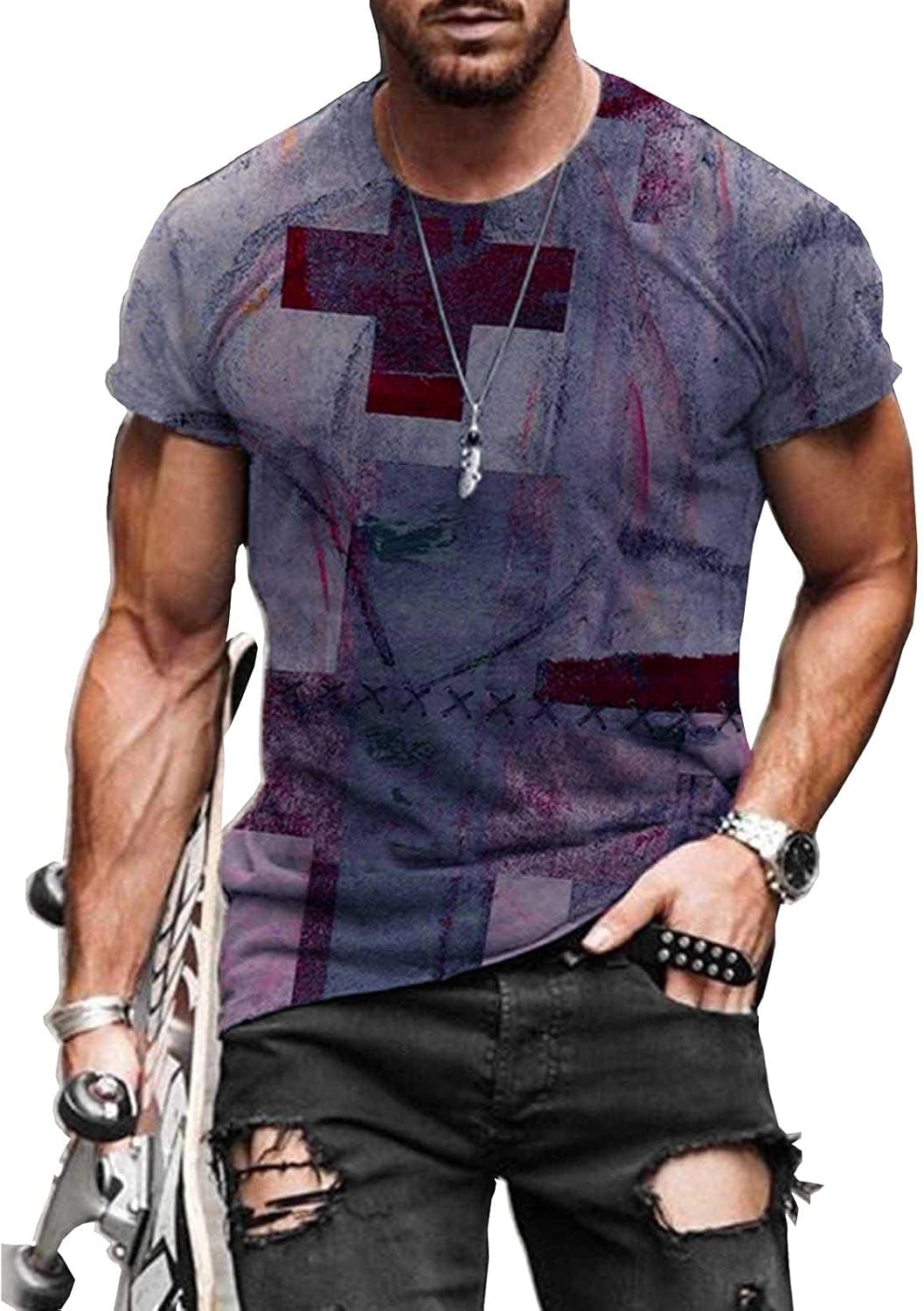 Mens T-Shirts Jesus Cross Faith Vintage Oil Painting Casual T-Shirts Summer Crew Neck Short Sleeve Christian Tops