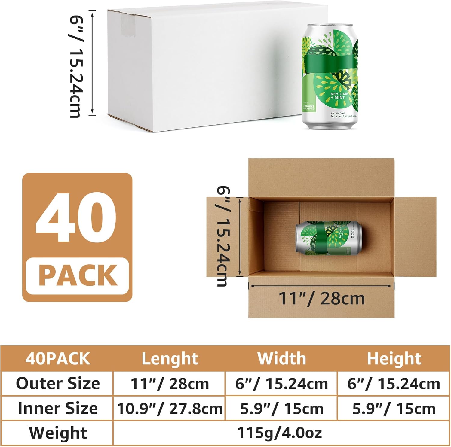 EXYGLO 40 Pack 11x6x6 Shipping Boxes for Small Business, White Corrugated Cardboard Box for Packaging, Moving, Mailing, and Storing
