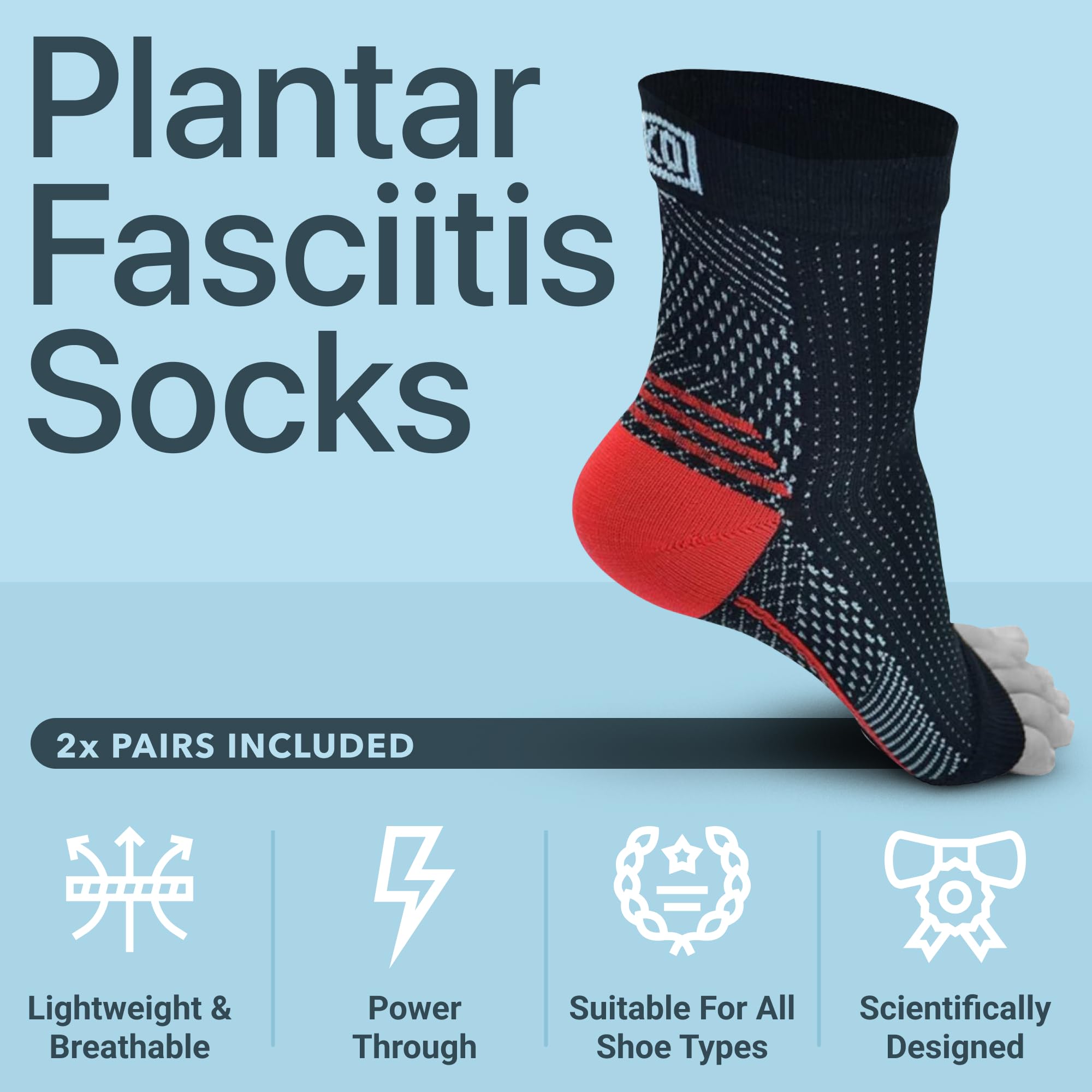 Atlecko Kit de calcetines de apoyo y alivio plantar, 11 piezas, 2 pares de calcetines para fascitis plantar, compresión de calidad cómoda (S/M)
