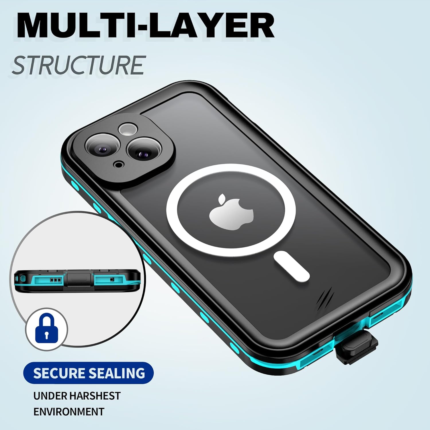 BEASTEK Waterproof Case for iPhone 15 Plus, TRE Series MagSafe Shockproof Dustproof IP68 Case with Built-in Screen Protector and Mag Safe Anti-Scratch Magnetic Cover, for iPhone 15 Plus (6.7'') (Teal)