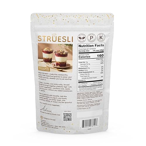 Miniatura 2 de Struesli Granola orgánica original, sin granos y gluten, aperitivos saludables con semillas de chía, nueces y sal marina, alimentos prebióticos con