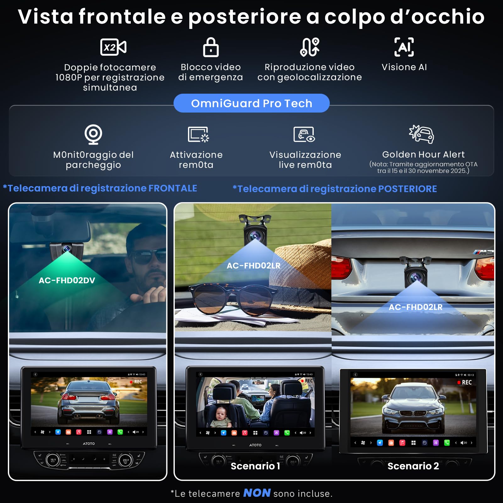 ATOTOZONE X10 10" Autoradio Android, Schermo Flottante, 1 DIN / 2 DIN, AI Agent & AI Vision, LiveView Re-moto, Sorveglianza Parcheggio, 4G LTE, 8G+128G, Audio 7.1.2 ch,CarPlay & Android Auto Wireless
