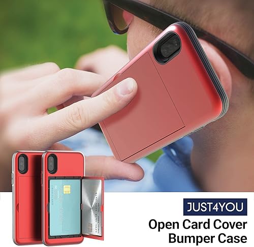 Miniatura 7 de JUST4YOU Funda para iPhone Xs Max con tarjetero con soporte para tarjeta protectora de doble capa (rojo) CS_BR_OC_IXSM_RD