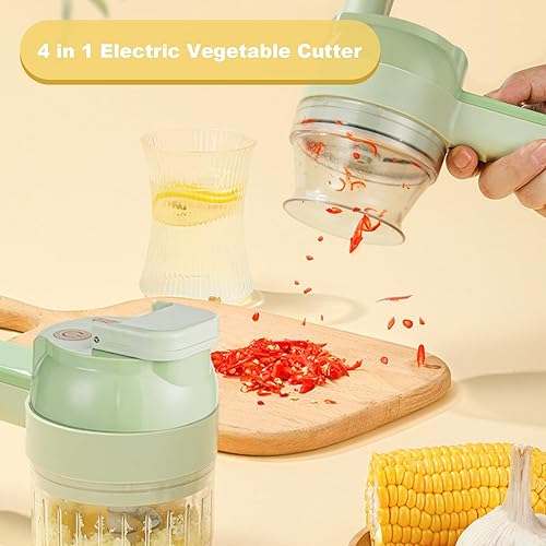 Miniatura 2 de Procesador de verduras inalámbrico portátil multifuncional 4 en 1, juego de cortador de verduras, fácil de cargar, para ajo, chile, apio, carne, con