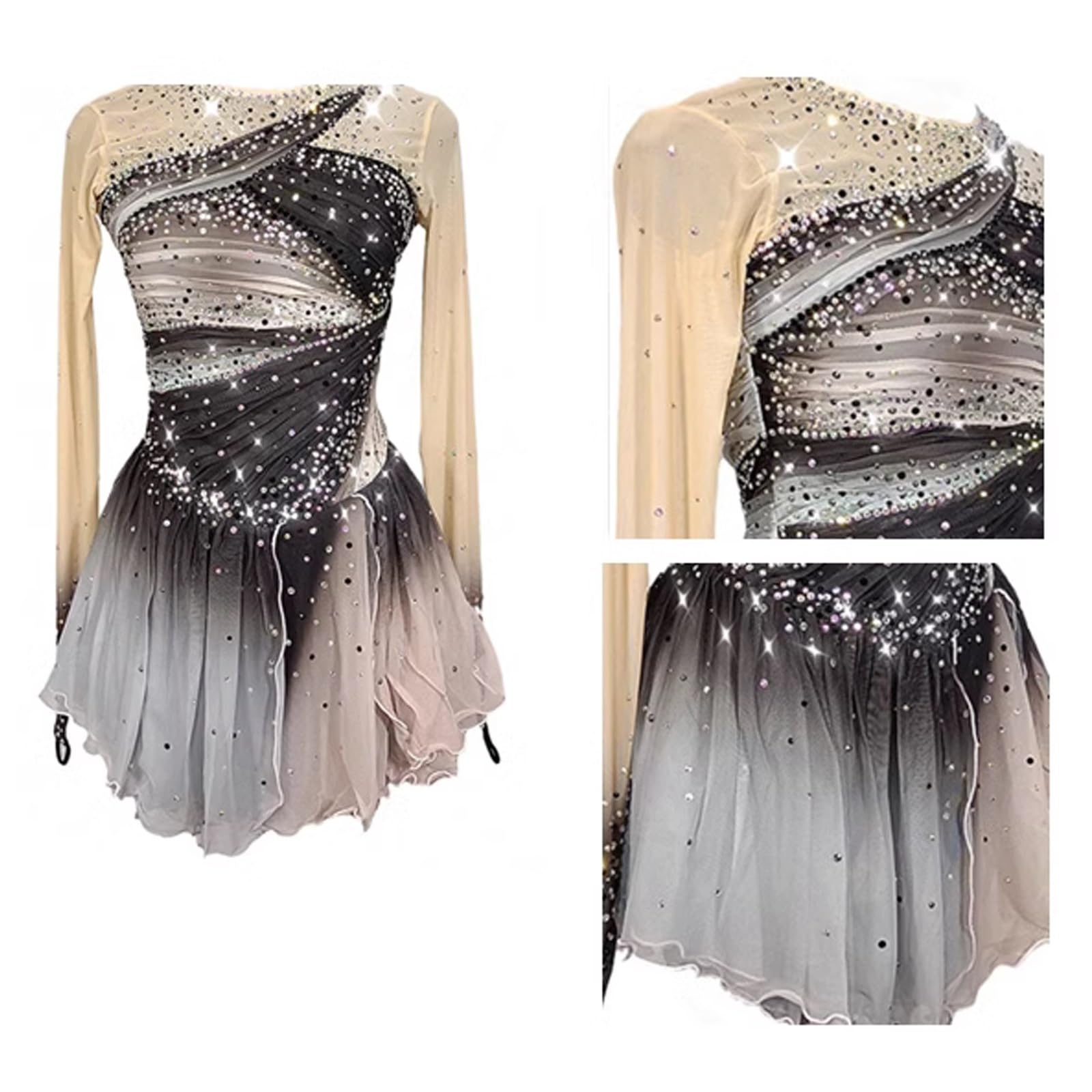 Robe De Patinage Artistique for Femme, Justaucorps De Danse Scintillant, Tenue De Compétition De Patinage Sur Glace À Haute Élasticité