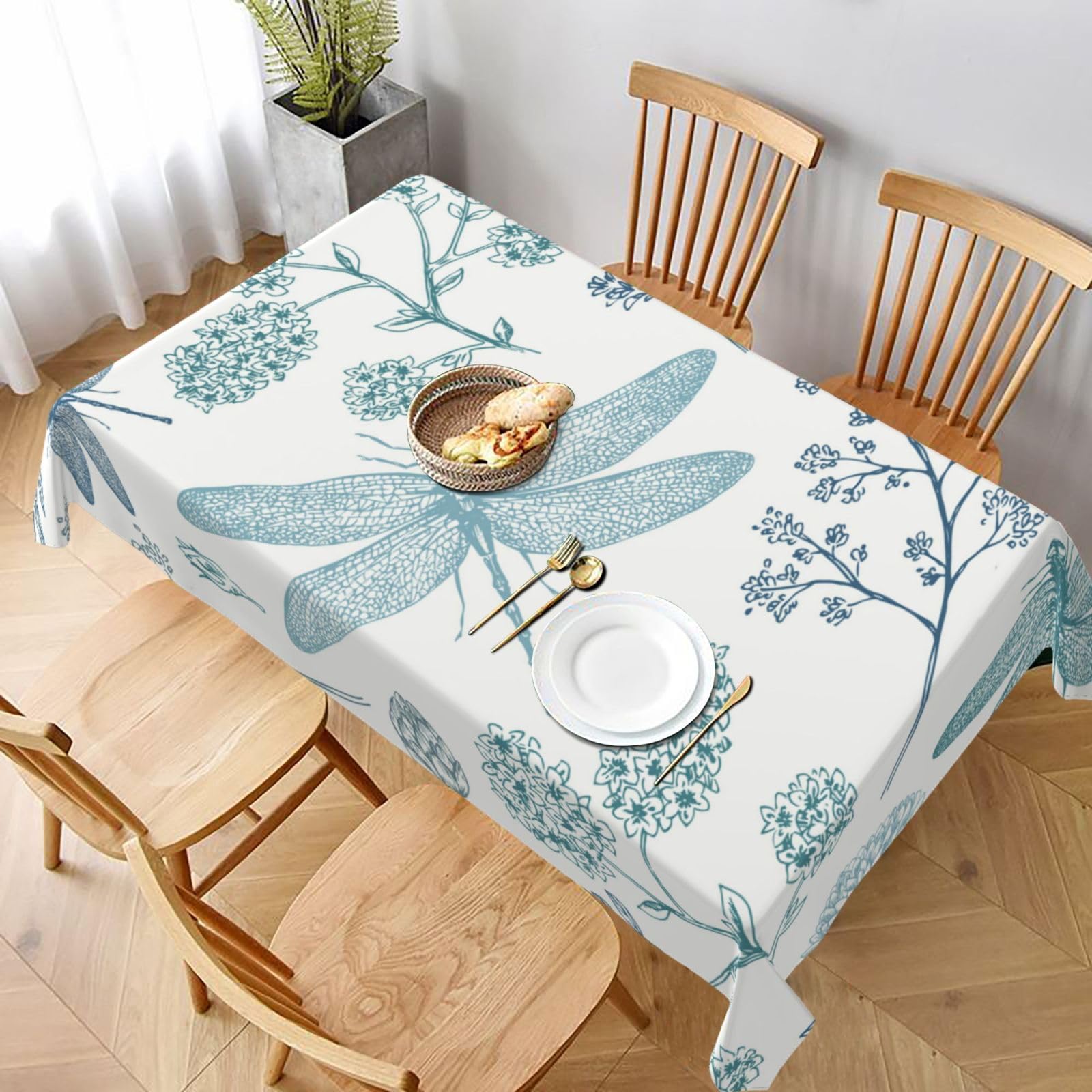 BNVSADC Dragonfly Printed Rectangle Tablecloth 228x152 CM, Water Resistant Polyester Table Cloth Decorative Fabric Table Covers for Kitchen Dining Table Parties Camping
