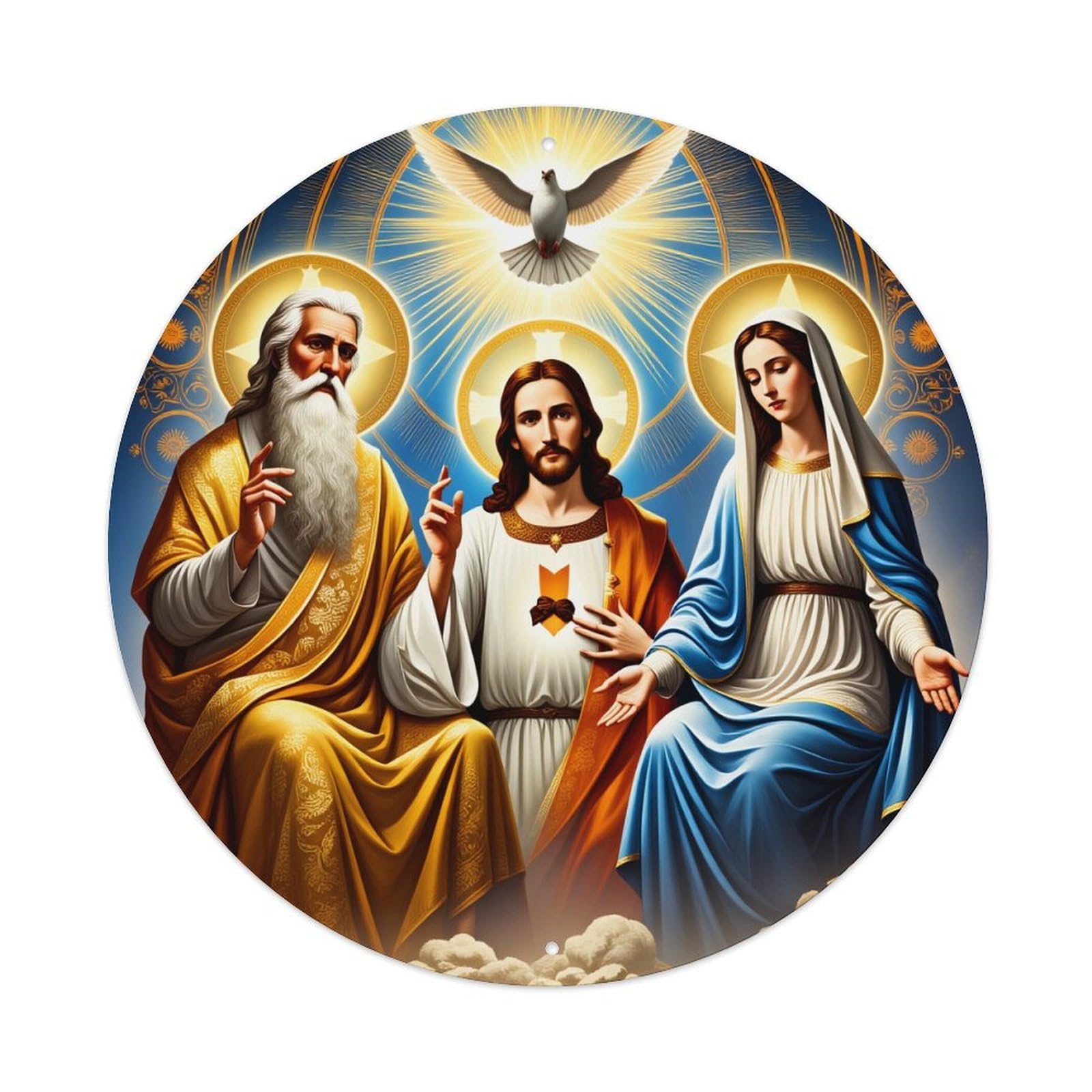 Holy Trinity With Dove And Halos Round Vintage Tin Sign,Retro Wall Art,Metal Poster for Home, Bar, Garage, Cafe, Rustic Indoor & Outdoor Decor, 8x8 Inches