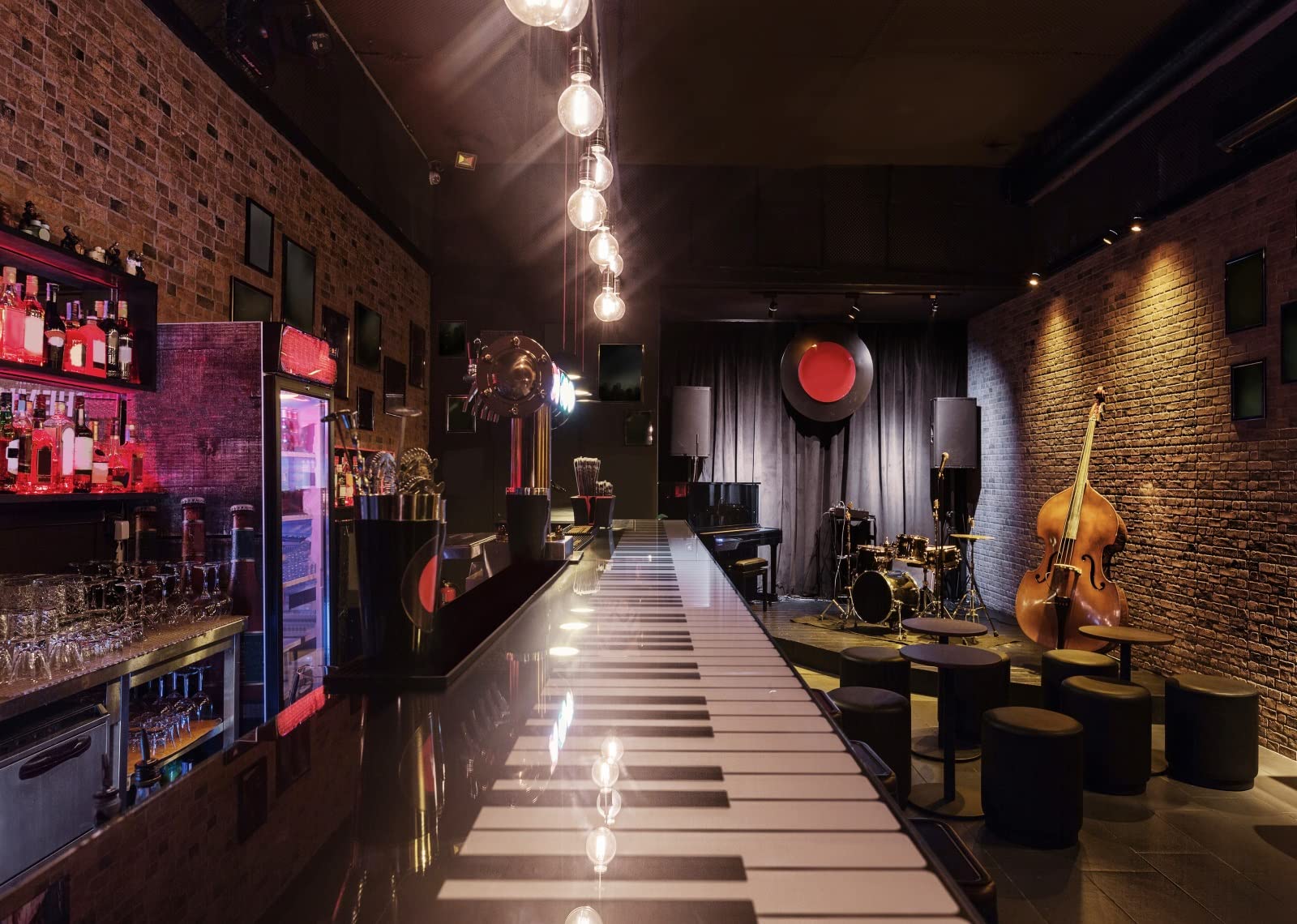 BELECO 4.6x2.5m Tessuto Club Musica Sfondo Bar Jazz Moderno Pub Bar Café Interno Pianoforte Cello Rock Jazz Blues Palco Concerto Musica Decorazione Festa