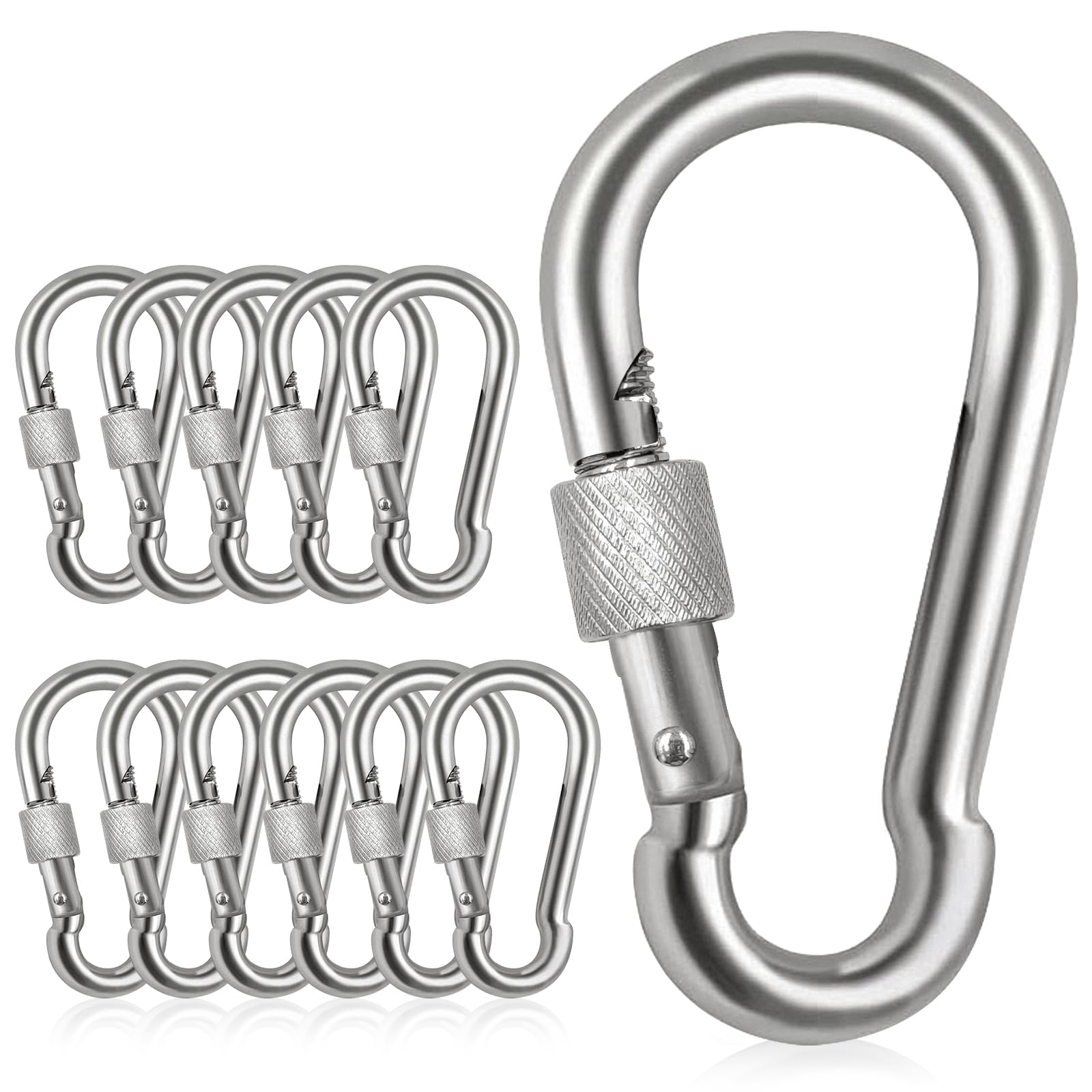 Locking Carabiner Clips 12 Pack 2.36" Stainless Steel Spring Snap Hook Locking Carabiner Heavy Duty - 304 Premium Stainless Steel Thumb Screw Carabiner Clip