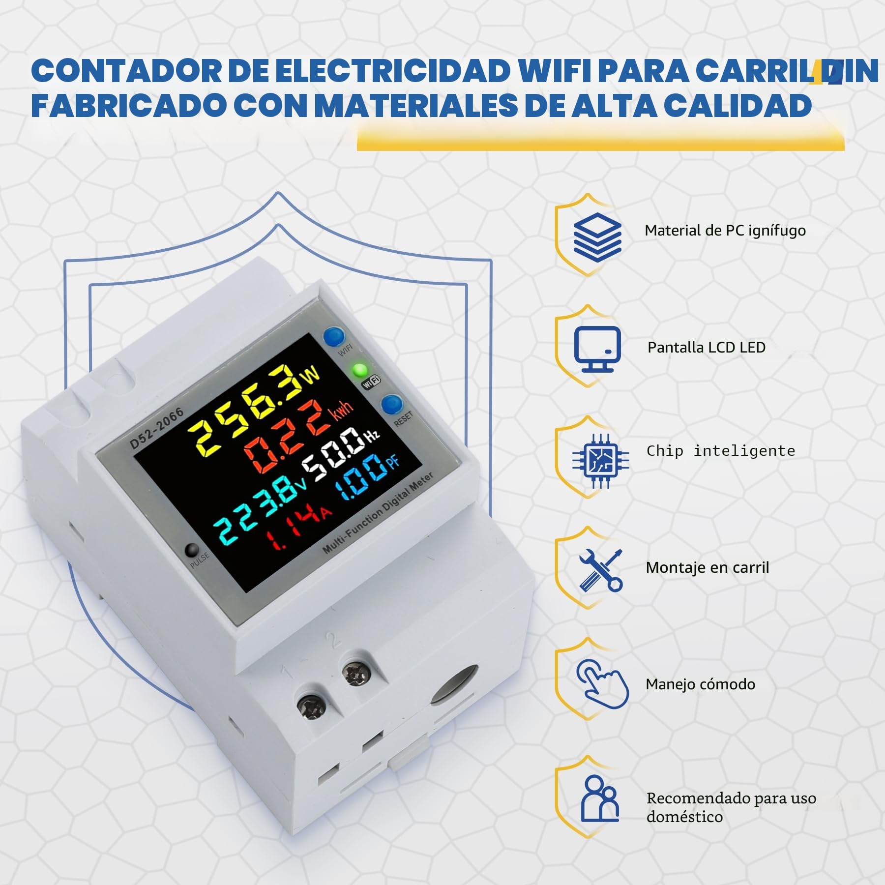Wifi Medidor de Energía, Contador de Energía Monofásico, Medidor de Energía Digital 6 en 1 AC40~300V 100A Voltímetro Amperímetro Carril Din, Adecuado para la medición del consumo eléctrico