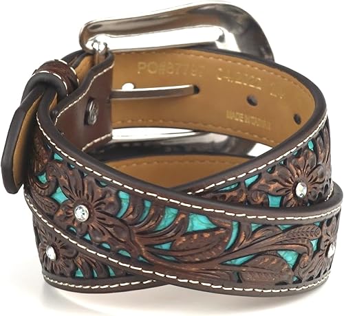 Miniatura 5 de ARIAT Cinturón floral marrón juvenil con incrustaciones de turquesa pintadas