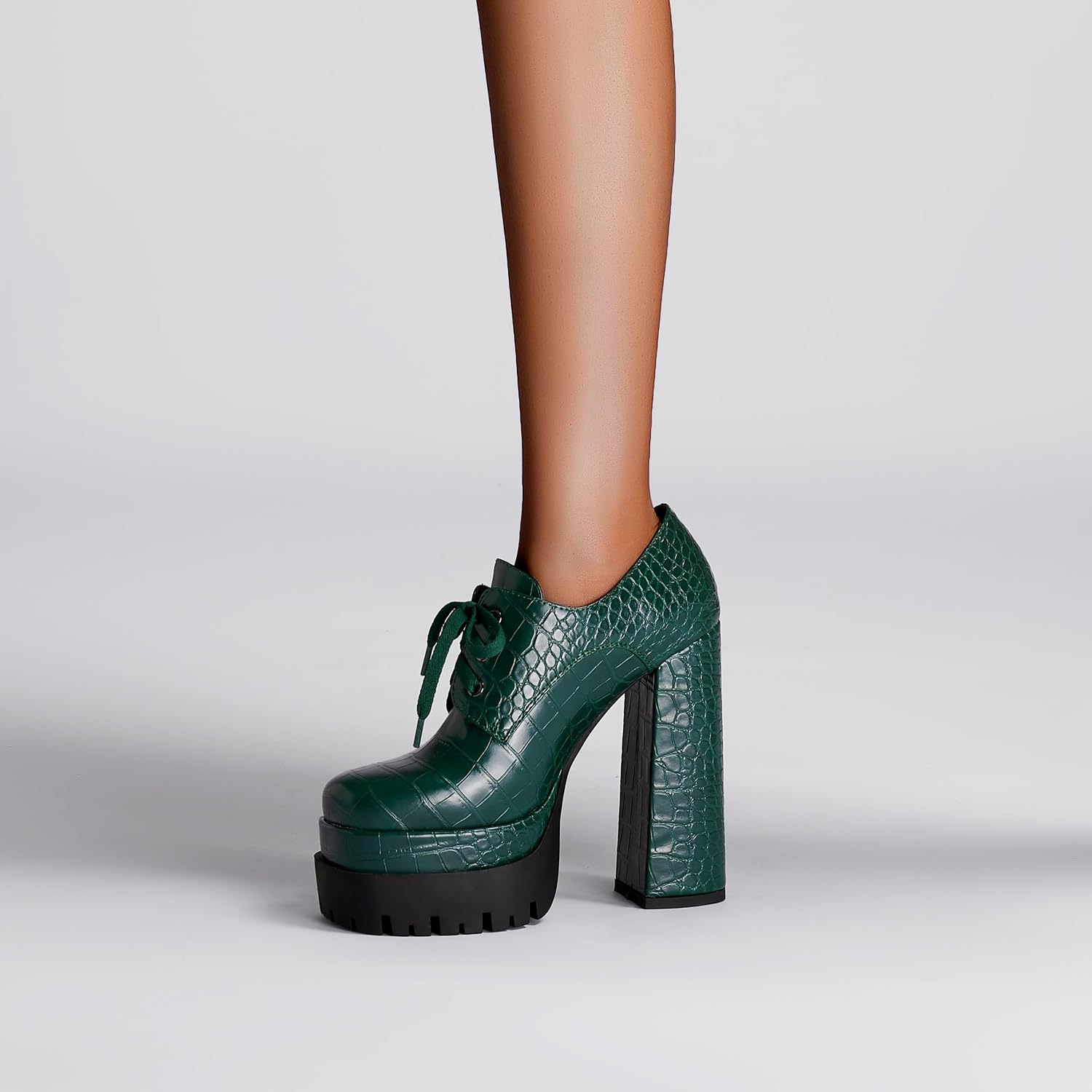 Women's Platform Pumps Round Toe Lace Up Oxford Shoes 15cm/6 inch Chunky Heel Ankle Booties