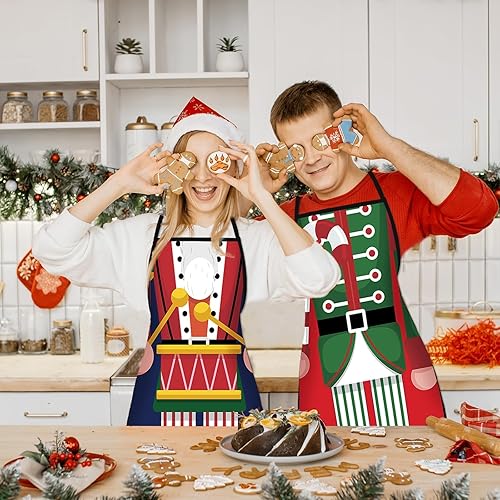 Miniatura 4 de clothmile 4 delantales de cascanueces de Navidad, delantales de cocina de Navidad, delantales de cocina ajustables, para decoración de fiesta de