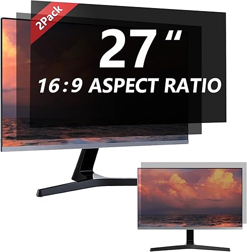 Miniatura 28 de Paquete de 2 pantallas magnéticas colgantes de privacidad para computadora de 27 pulgadas para monitor de pantalla ancha de 16:9, pantalla de