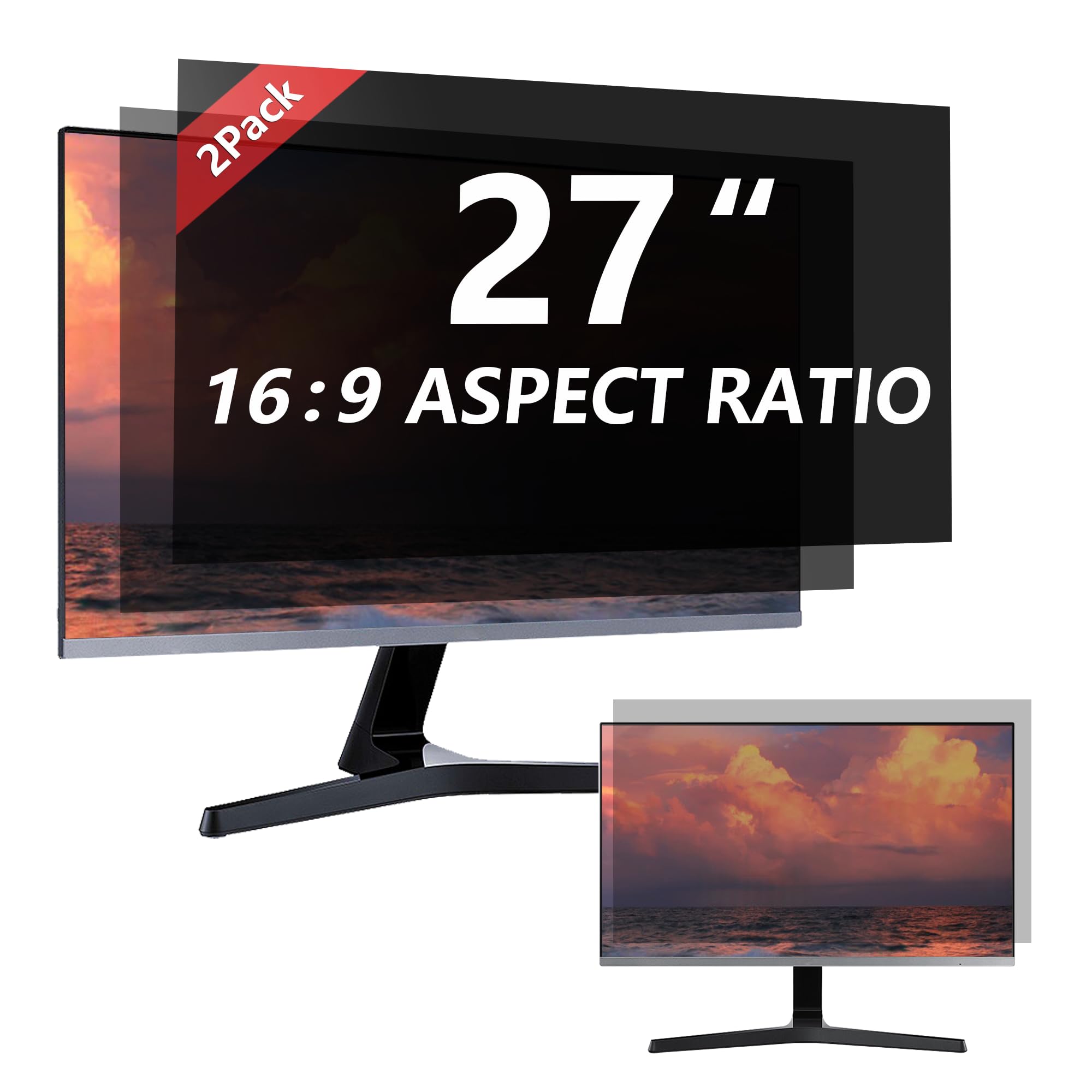 Photo 1 of [2 Pack] 27 Inch Computer Monitor Privacy Screen for 16:9 Aspect Ratio - Privacy Shield and Anti-Glare Blue Light Protector Removable Eye Protection, Anti Spy Screen Protector Film