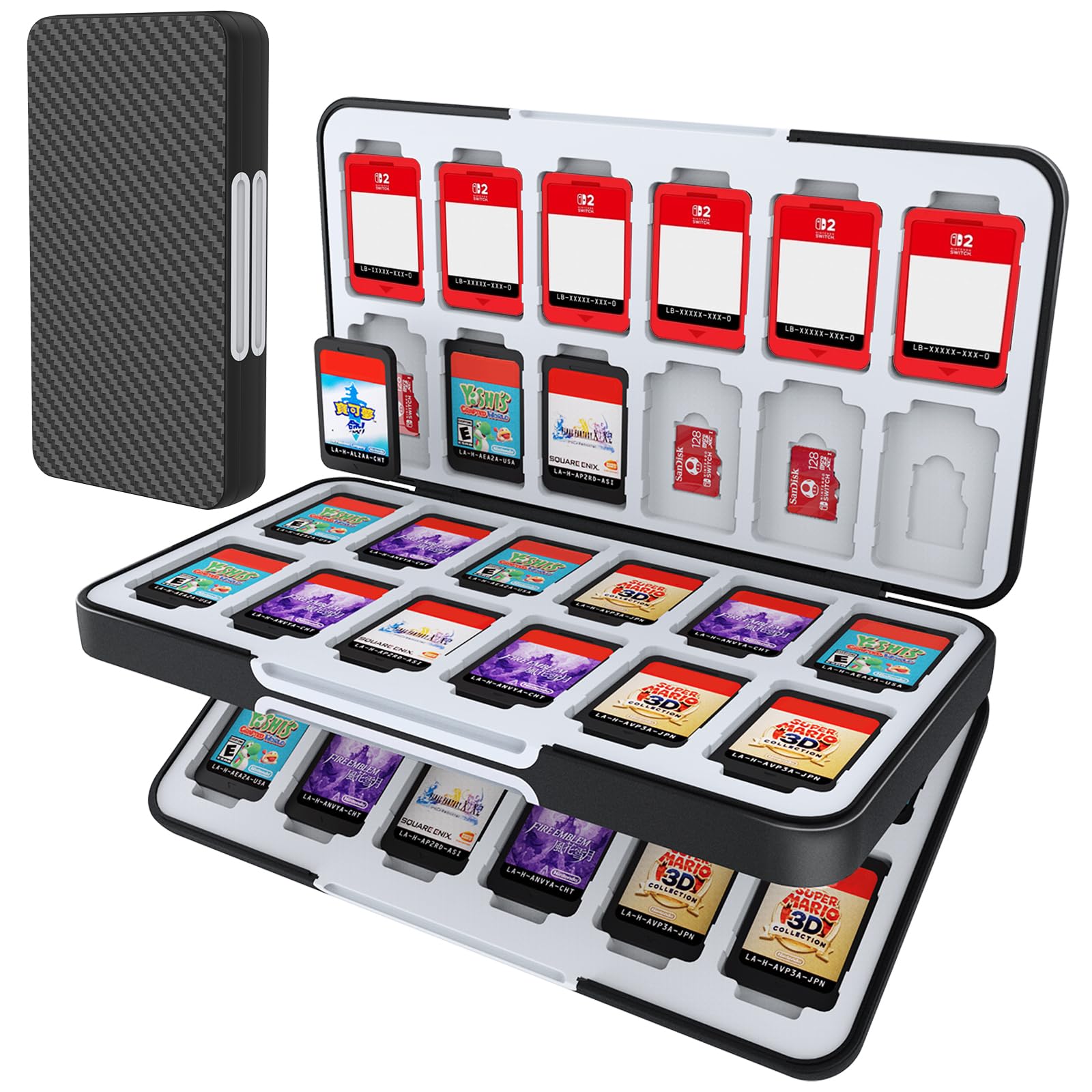 HEIYING Spielkarten Aufbewahrungsbox für Switch und Switch OLED Game Card, Tragbare Switch Lite Game Card Aufbewahrungsbox mit 48 Game Card Slots und 24 Micro SD Card Slots