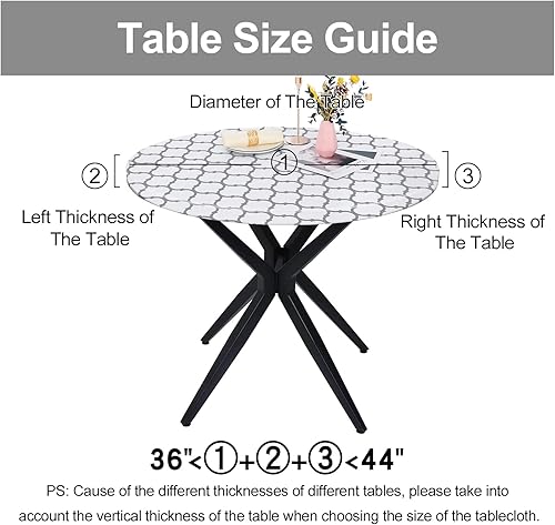 Miniatura 193 de Smiry - Mantel redondo de vinilo ajustable con bordes elásticos y parte trasera de franela, mantel de vinilo impermeable, lavable, diseño enrejado