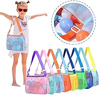 Vista 4 de UTTPLL Bolsa de playa de malla colorida ajustable para niños, bolsa de red de secado rápido para conchas marinas que recolecta arena juguete