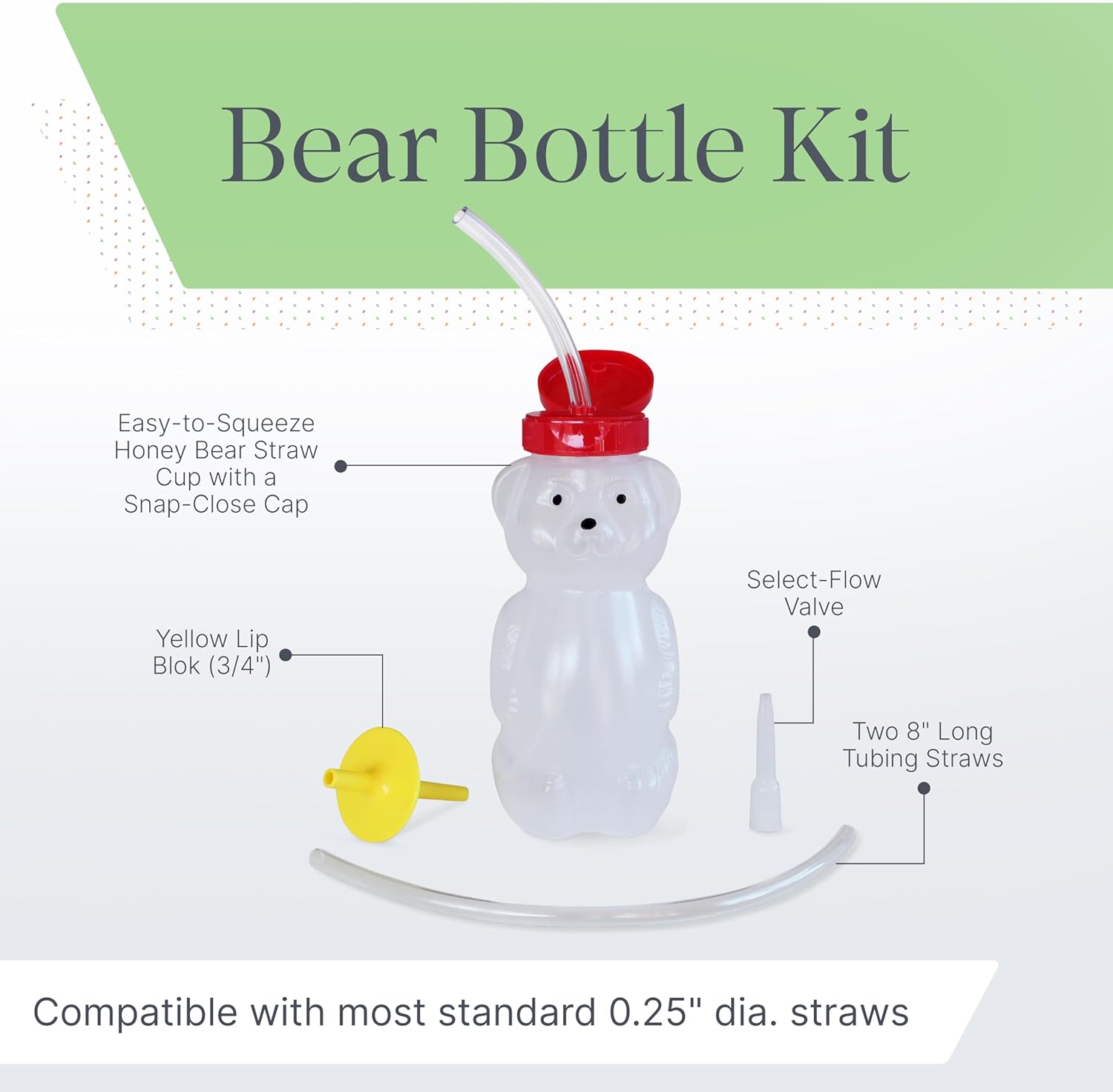 ARK Bear Bottle Kit to Teach Straw Drinking, Food-Grade Honey Bear Straw Cup with One-Way Valve, Sippy Cup Alternative