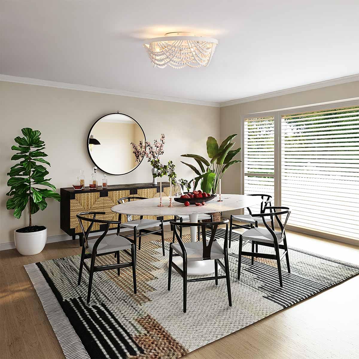 Boho Ceiling Fan with Lights Flush Mount,20 Inch Bohemia White Wood Bead Close to Ceiling Fan Light, 4 Lights Low Profile Enclosed Ceiling Fans with Remote Control for Bedroom Living Room Kitchen