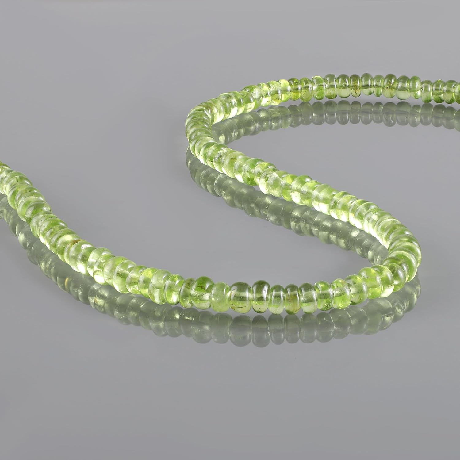 Peridot Beaded Necklace in 925 Sterling Silver, Natural Green Gemstone Smooth Rondelle Necklace for Women, Adjustable 45+5 cm