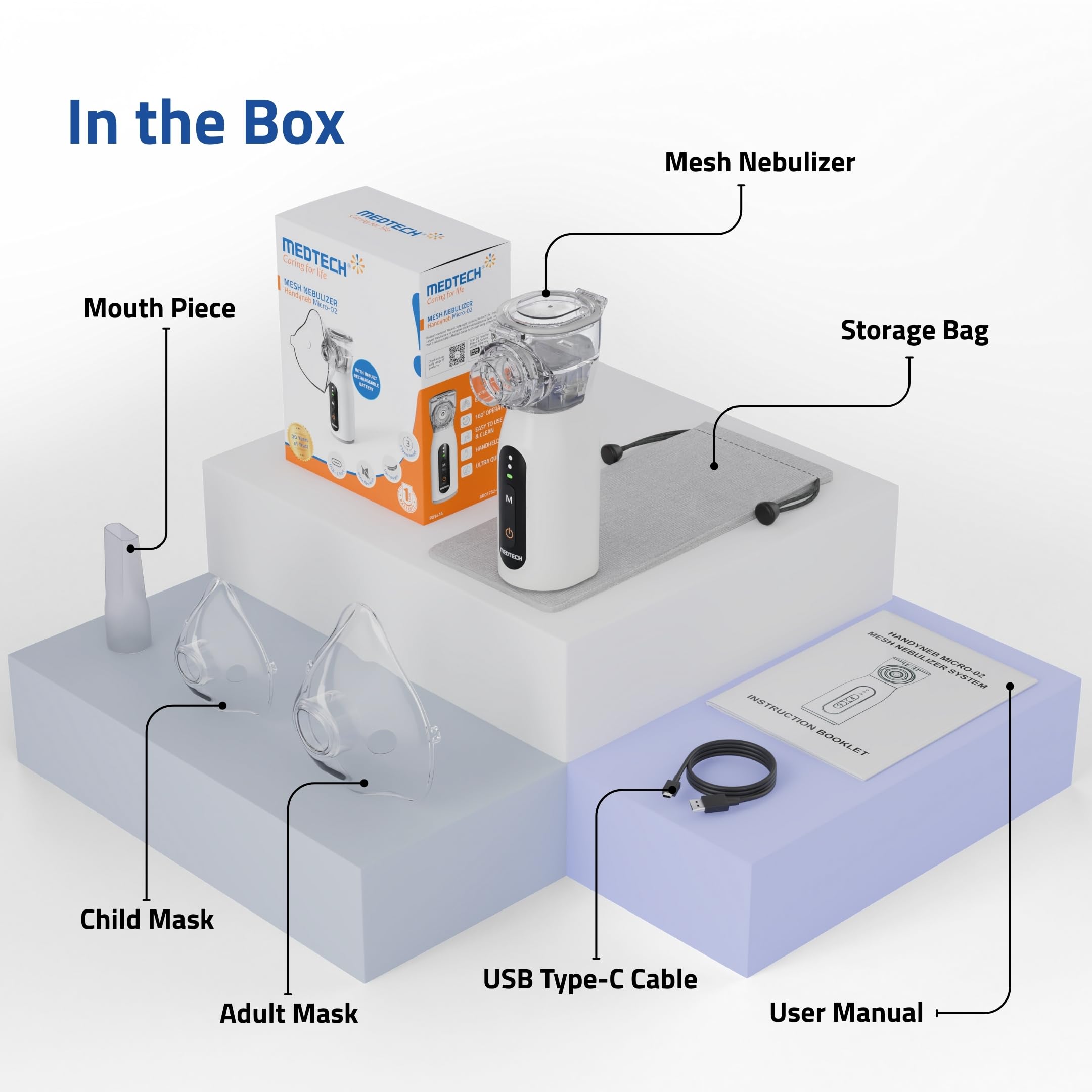 MEDTECH® Handyneb Micro-02 Premium Portable Mesh Nebulizer Machine for Adults and Kids | Silent Mist Inhaler | USB Type-C Rechargeable Nebulizer for Kids & Travel Use | Compact, Lightweight - Image 9 thumbnail