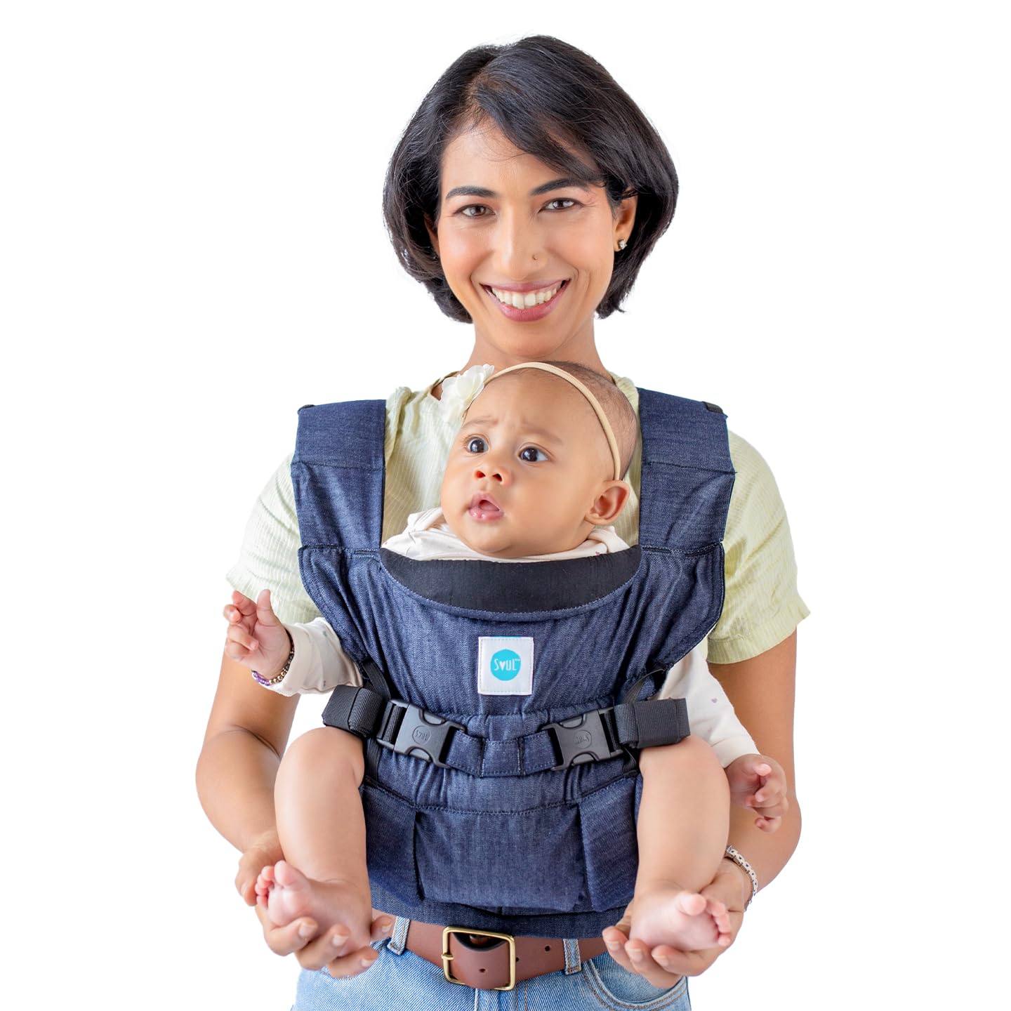 Soulslings 4-in-1 Lali Baby Carrier Bag, 100% Cotton - Dark Blue | Compact & Lightweight (400g) | Adjustable for 0-24 Months (4-15kg) | Machine Washable & Handwashable | Breastfeeding Friendly