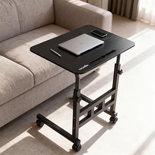 Amazon Basics Adjustable Height Wooden Table with Wheels | Portable Multipurpose Table | Smooth Rolling Wheels | Perfect P... Price In India