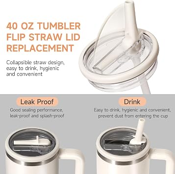 2 Pack Stanley Lid Replacement 40 oz, with Leak Proof and Flip Straw Lid, Stanley Cup Accessories,perfect for travel, fitness, and daily use. (Beige and Beige)