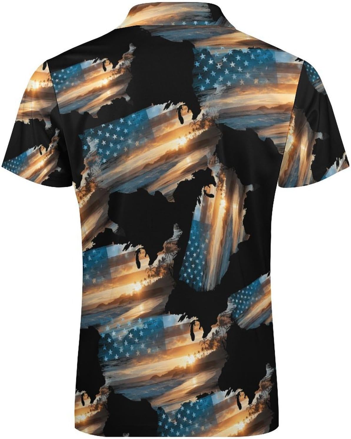 Hawaii Sunset U.S. Flag Men's Polo Shirts Golf Short Sleeve Tops | Casual Workout,Golf T-Shirt,Zippered Tee,Collared,Print
