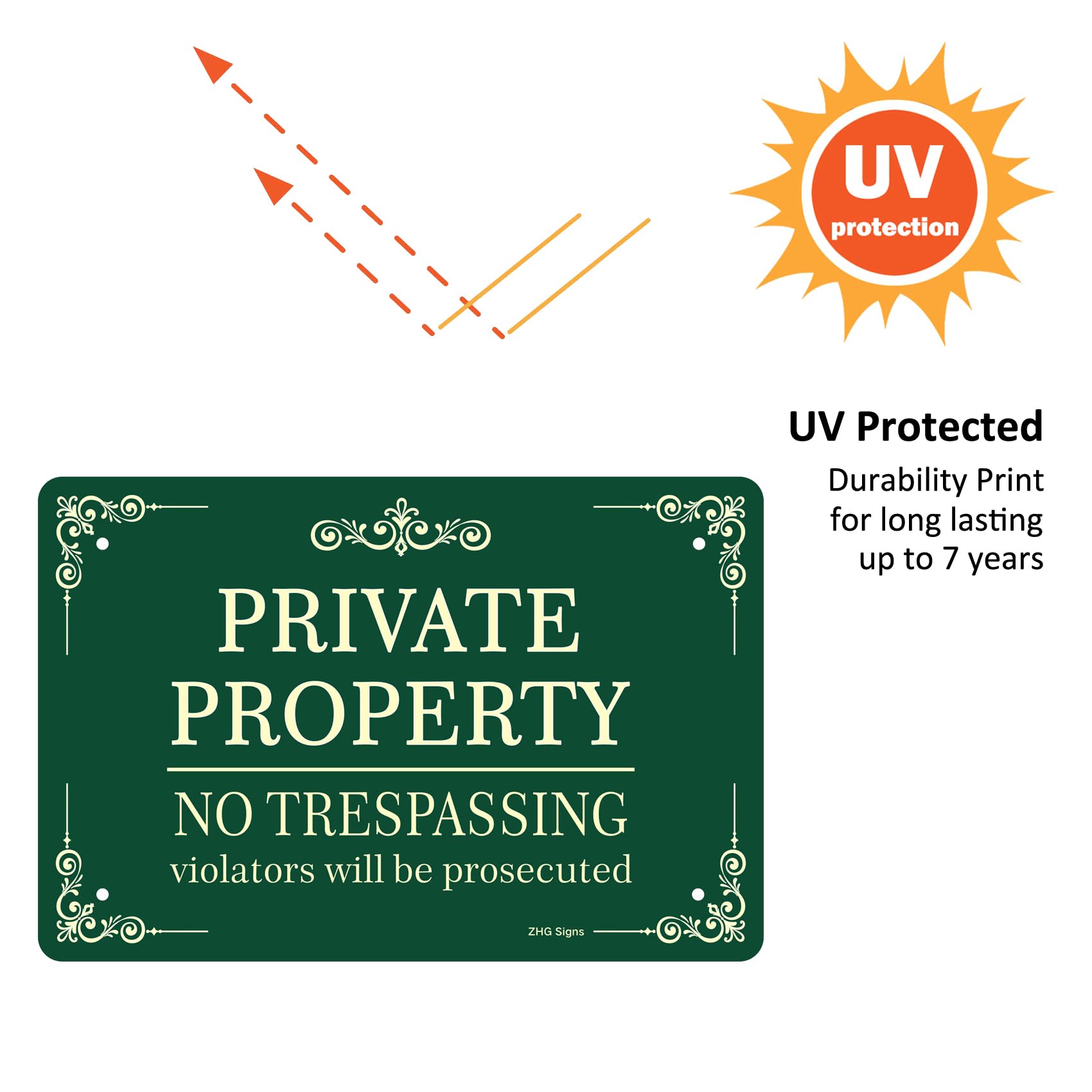 Paquete de 4 letreros de propiedad privada con texto en inglés "No Trespassing" de metal, 30,5 x 20,3 cm, aluminio .040, reflectante, resistente a la intemperie, con protección UV, divertidos