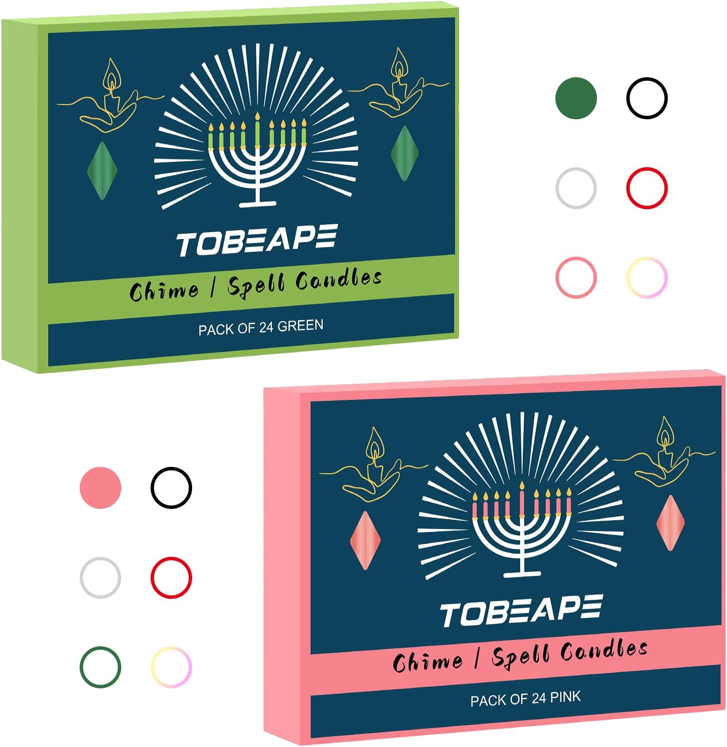 Tobeape24 Pack Green & Pink Spell Chime Candles 4 inch for Rituals/Birthday Party/Prayer/Meditation/Witchcraft/Wiccan Altar/Magic Tools