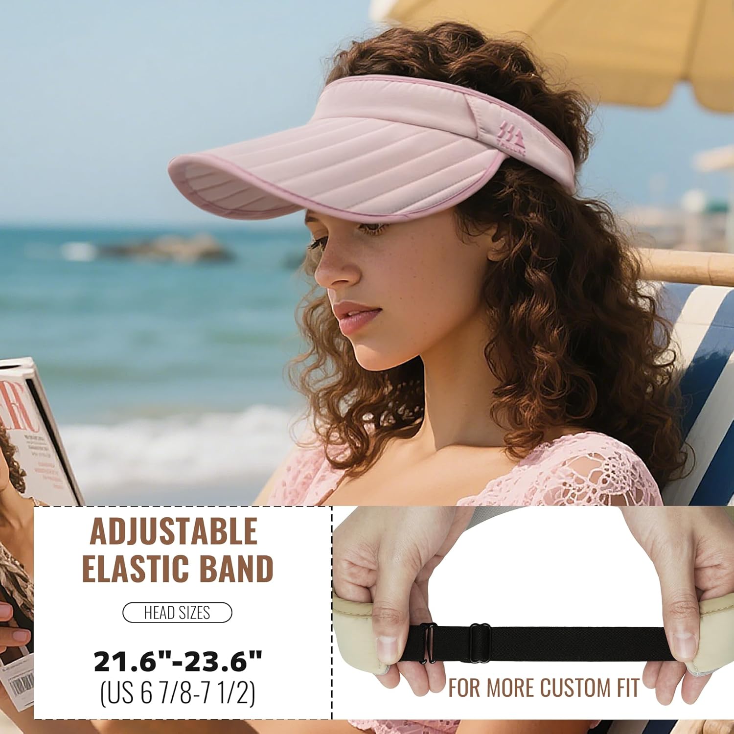 CLAPE Sun Visors for Women, UPF 50+ Waterproof Foldable Wide Brim Womens Beach Hats with Windproof Strap & Sunglasses Holder - Image 7