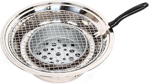 Miniatura 7 de Parrilla de carbón para barbacoa de 15.7 pulgadas, estufa redonda, parrilla de carbono para el hogar, para campamento, picnic, fiesta, color plateado