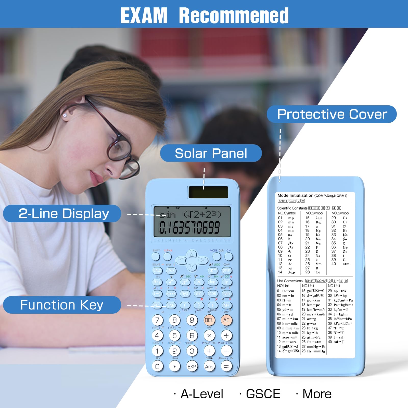 Calculatrice Scientifique NEWYES 82MS Avec Bloc-Notes Effaçable – 240 Fonctions, Écran 2 Lignes, Stylo Inclus, Idéale Études