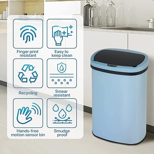 Miniatura 3 de Basurero automático de 13 galones con tapa, acero inoxidable, gran capacidad, sin contacto, con sensor de movimiento, 50 L, cubo de basura