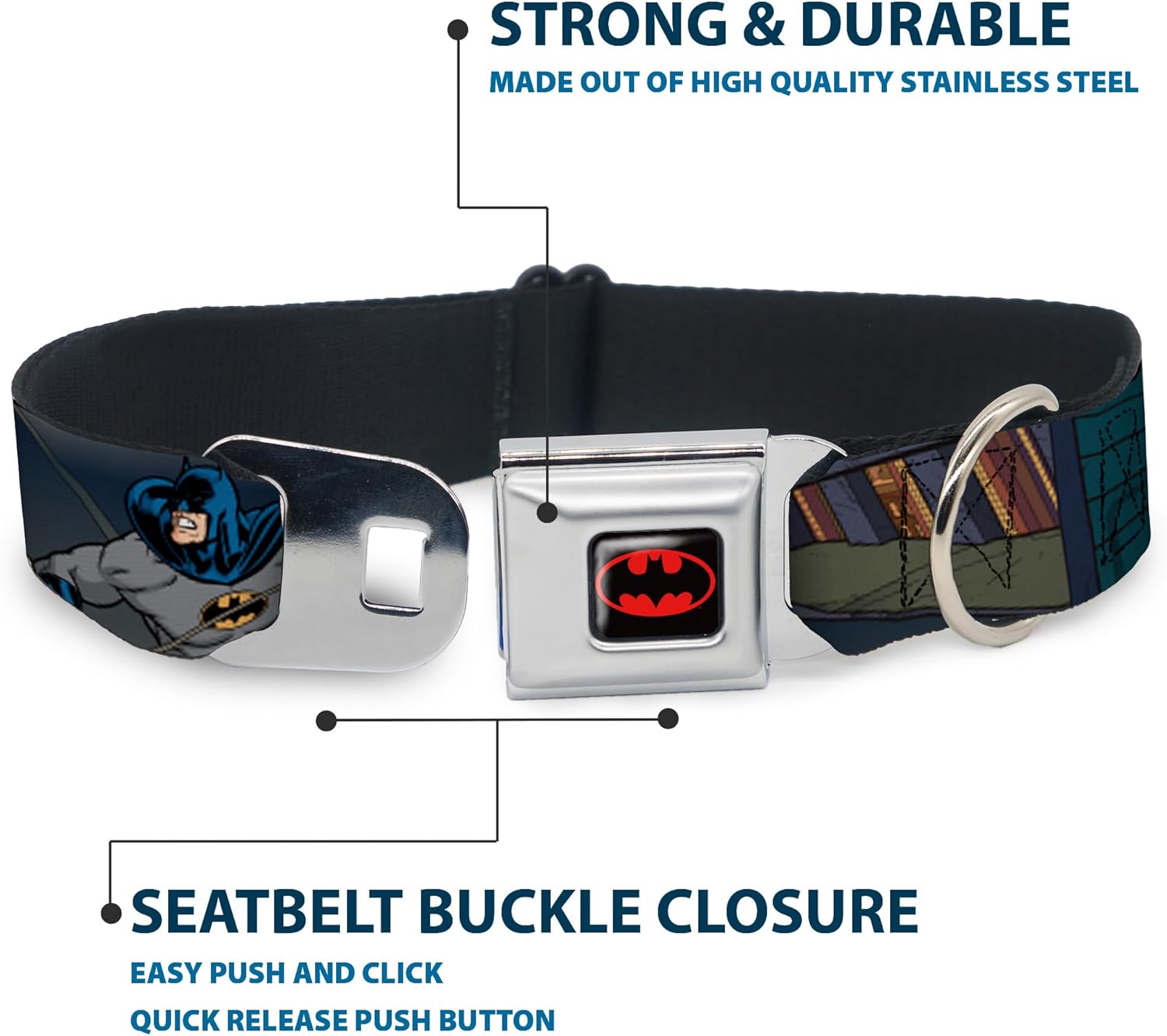 Buckle-Down Seatbelt Buckle Dog Collar - Batman Battling Villains in Tunnel - 1" Wide - Fits 11-17" Neck - Medium