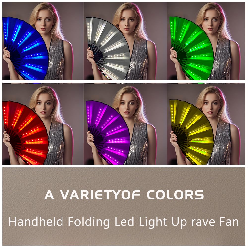 Ventaglio Pieghevole Glitterato Grande 33 Cm Oro Con Fondina Da Cintura Per Festival EDM Rave