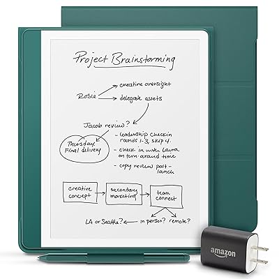 Amazon Kindle Scribe Essentials Bundle including Kindle Scribe (64GB) - Metallic Jade, Premium Pen, Plant-Based Leather Folio-Jade, and Power Adapter