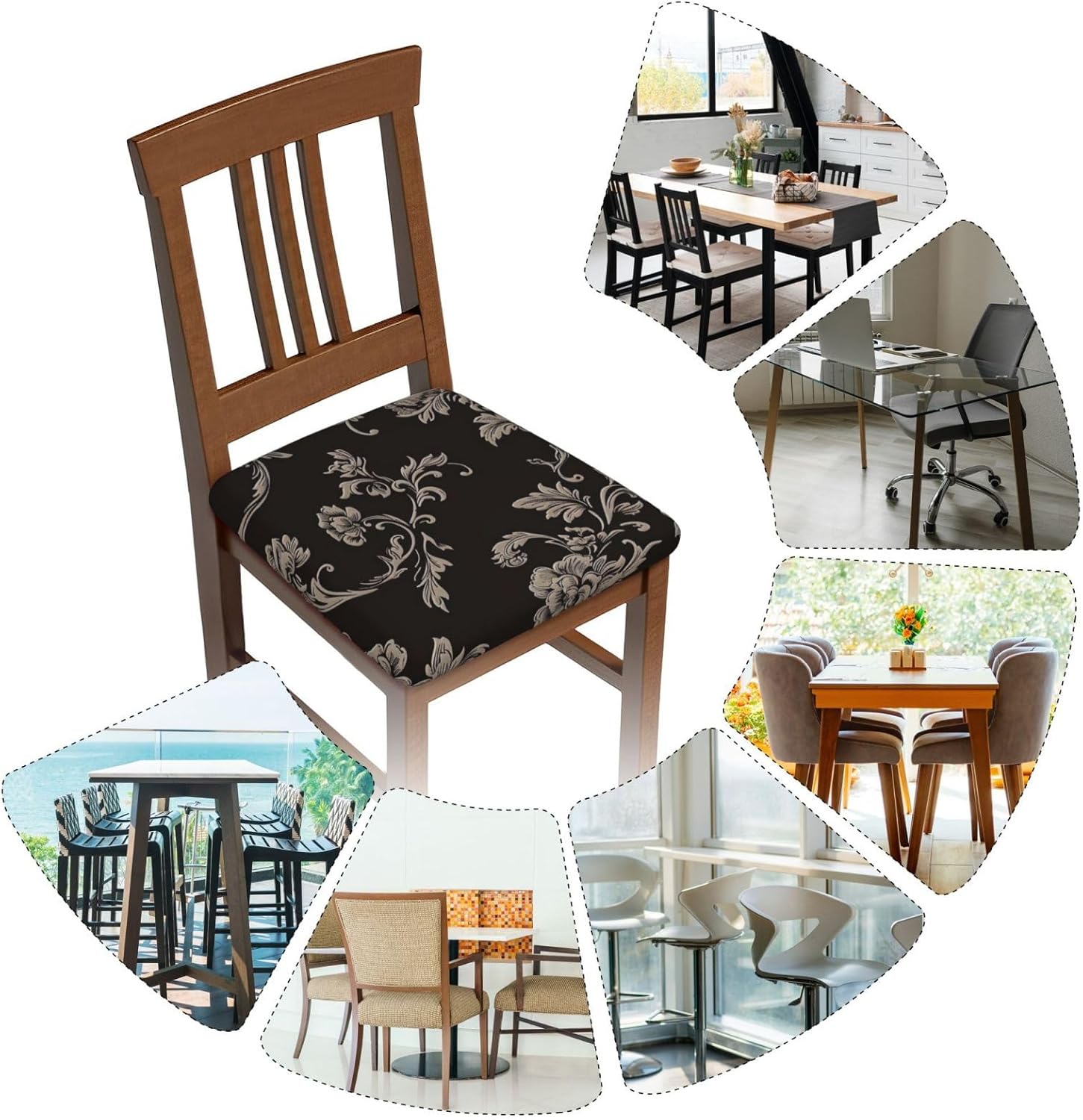 Set of Ornate Floral Print Square Cushion Covers 6 Pcs Set Elastic Non-Slip Seat Cushion Slipcovers Pet Furniture Protectors for Chair, Sofa