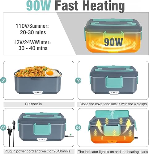 Miniatura 3 de Lonchera eléctrica súper grande de 3,5 L, calentador de alimentos, lonchera térmica para adultos y hombres con doble capa (2.5L 304 SS y 1L PP