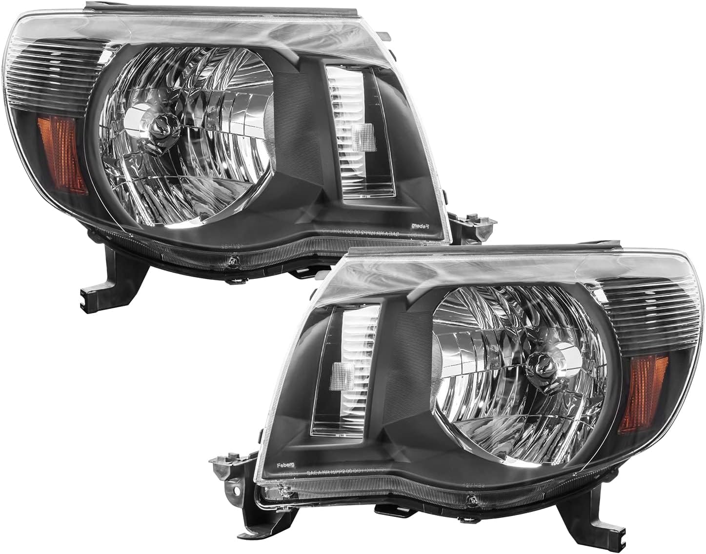 KAX Headlights Assembly Replacement for 2005-2011 Tacoma Headlamps Left and Right Black Amber Ambk Pair