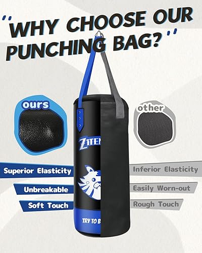 Miniatura 4 de Saco de boxeo para niños, piel sintética y correa de altura ajustable, juego de bolsas de boxeo para niños de 3 a 8 años, ideal para boxeo, artes