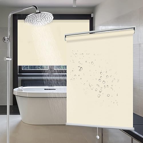 LETAU Persianas sin cordones para cocina, baño, 100 % opacas, impermeables, a prueba de aceite, proporcionan privacidad y fácil cuidado, color beige