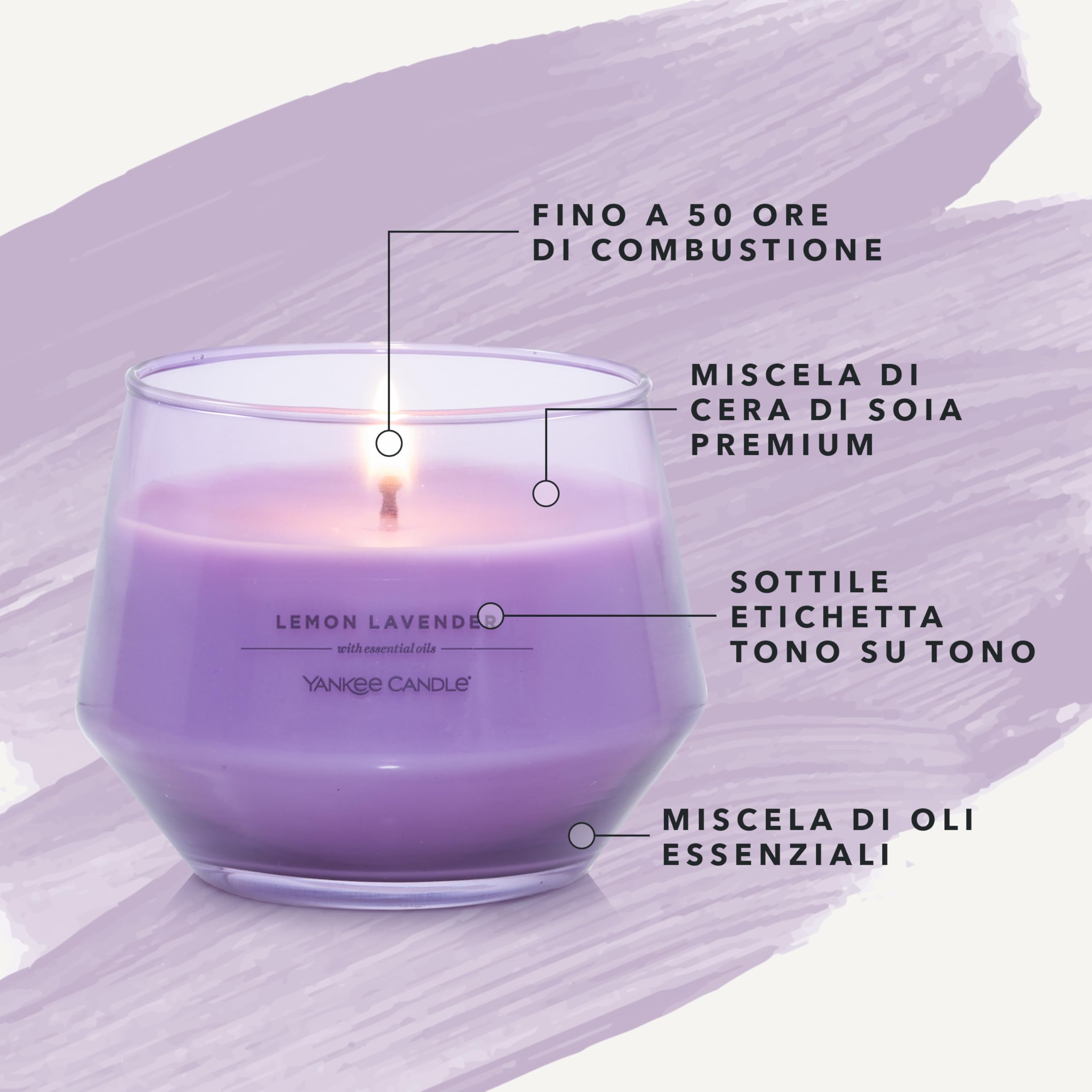 Candela Profumata Yankee CStudio Lemon Lavender - 35-50 Ore, Vaso Viola - Foto 9