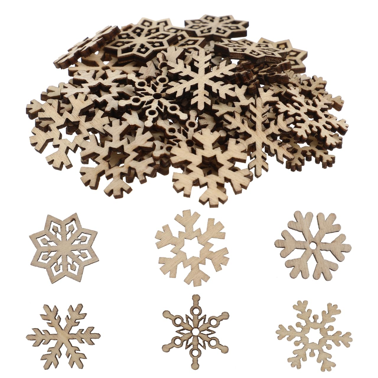Flocons de neige en bois pour suspension sapin Noël et scrapbooking lot 50