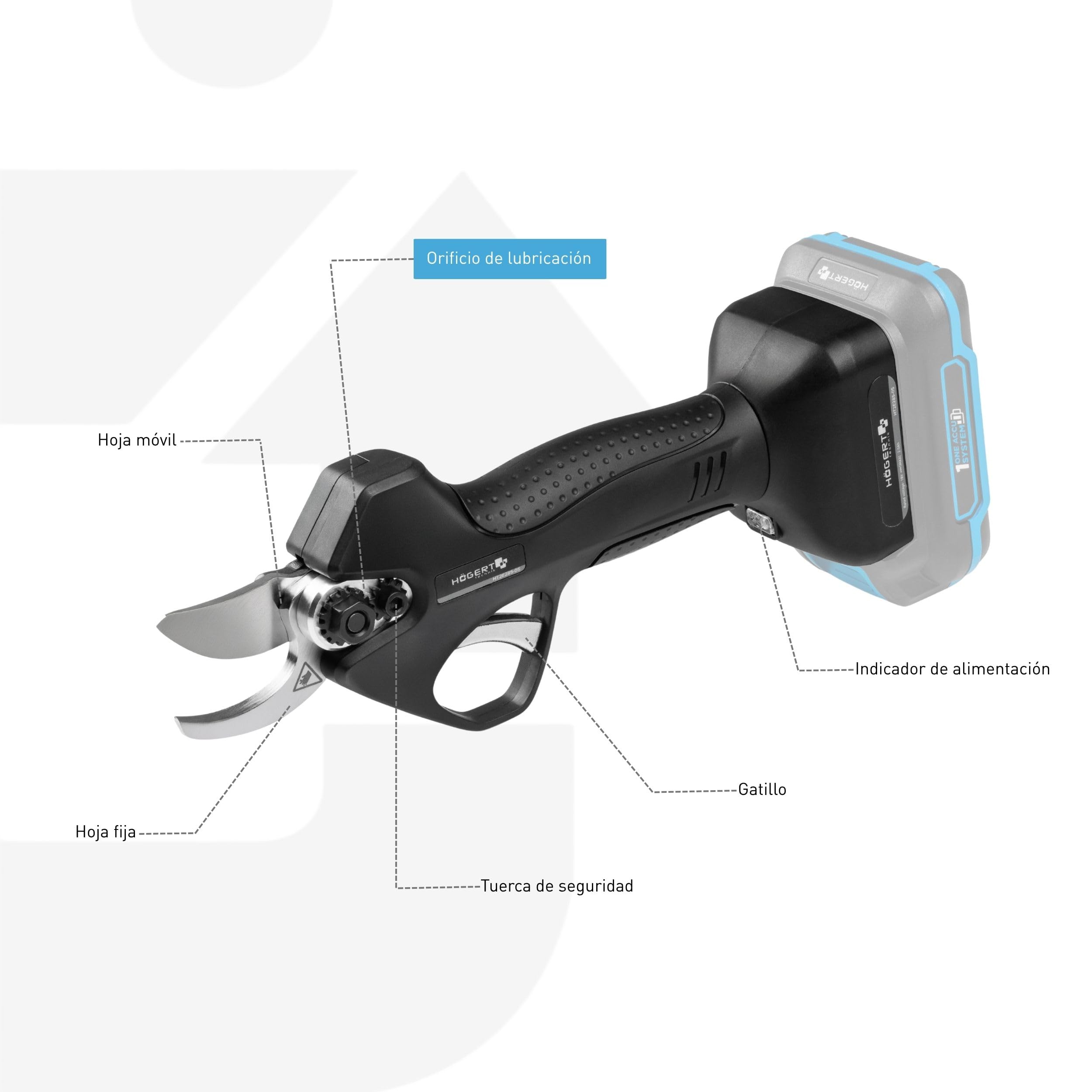 HÖGERT TECHNIK Tijeras de Poda a Batería 18V OneAccuSystem, motor sin escobillas, tijeras de jardín eléctricas para ramas hasta 30 mm, podadora inalámbrica para jardín y frutales, sin batería