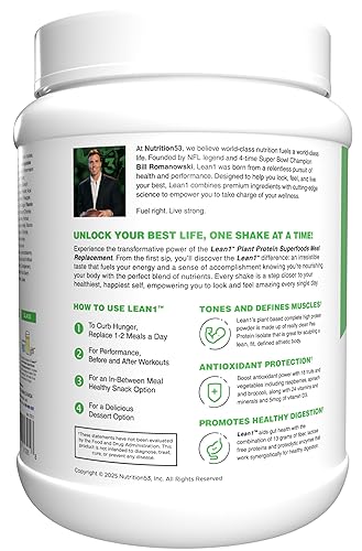 Miniatura 5 de Lean1 Proteína en polvo a base de plantas, reemplazo de comidas, sabor a plátano, 15 porciones