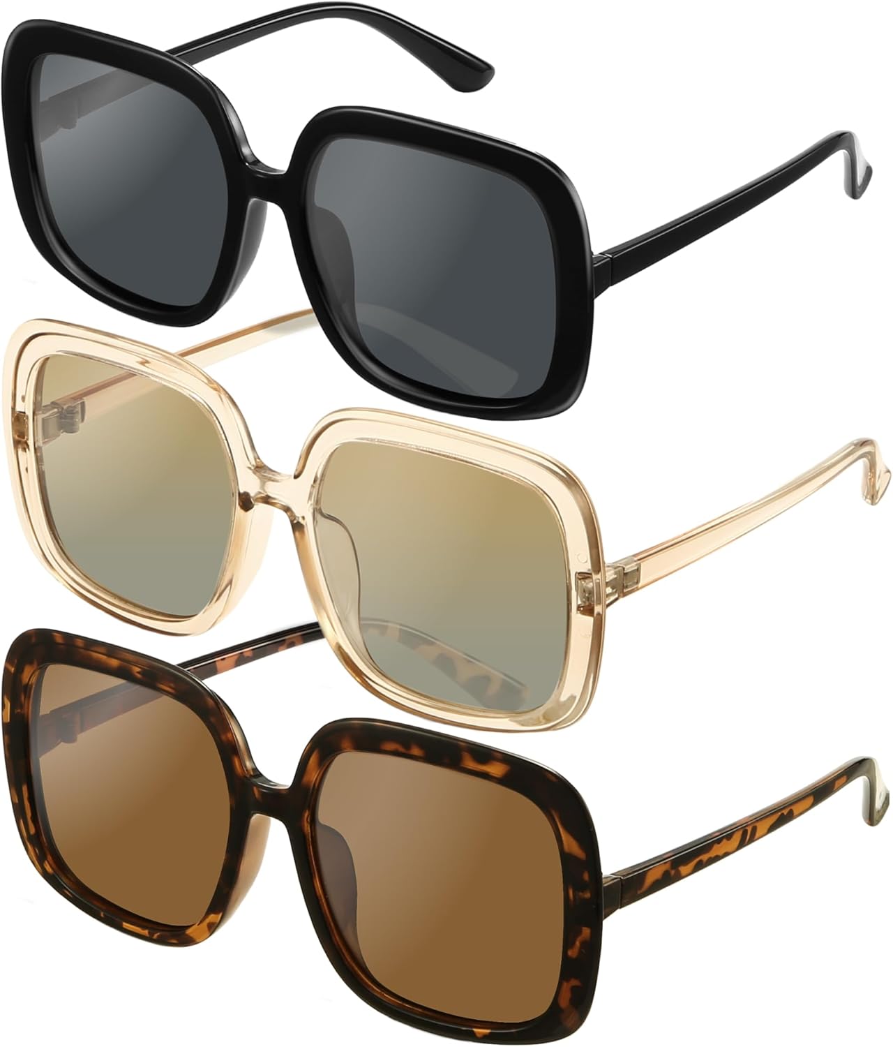 miyya Oversized Polarized Sunglasses Women, Trendy Retro Sun Glasses for Women 2025, Oversized Shades All Black + Pale Pink + Amber Tortoise Light Polarized